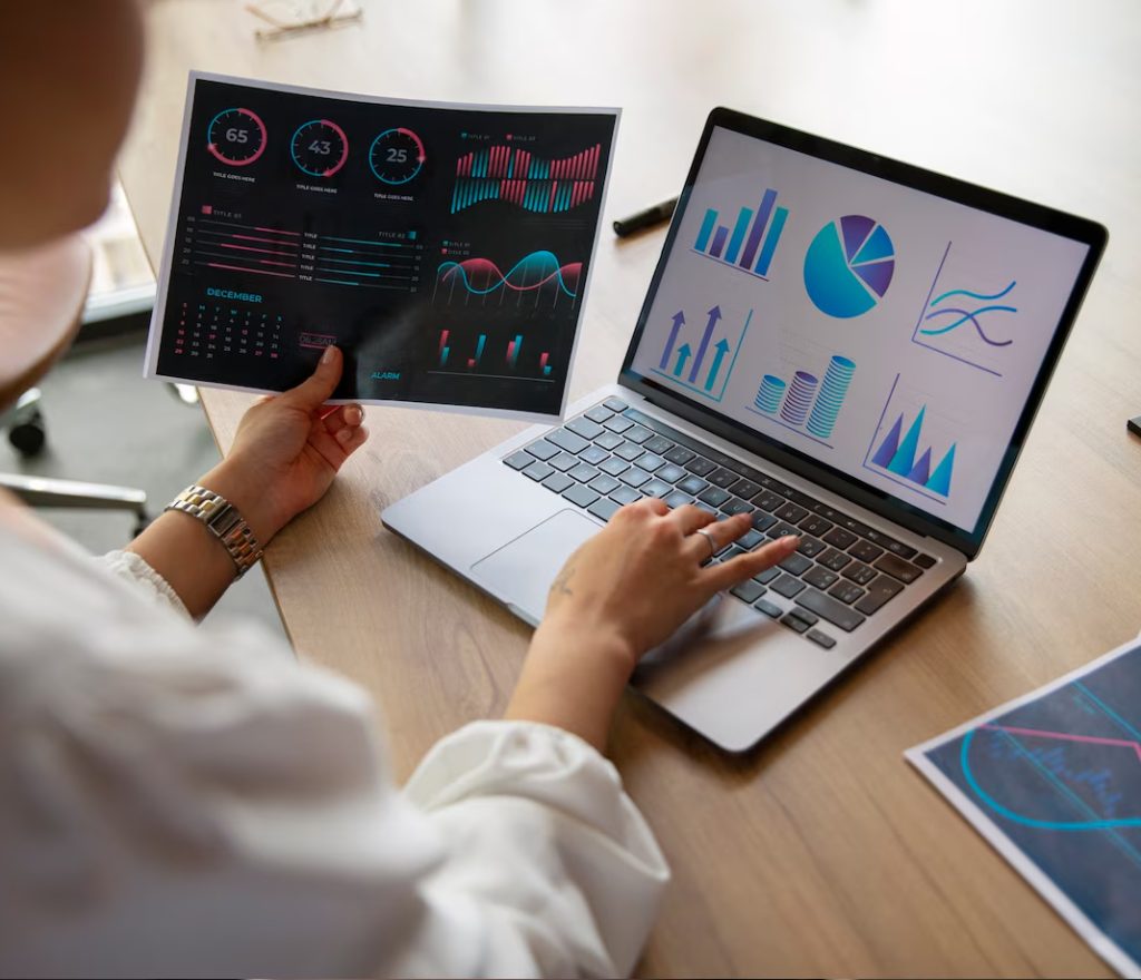 Business analytics dashboard on laptop